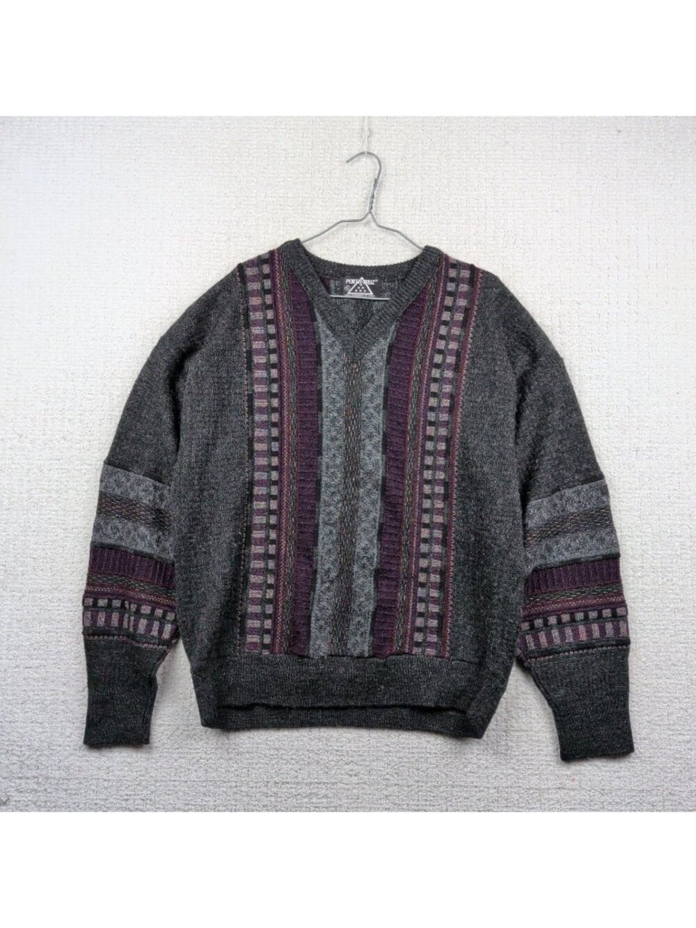 Vintage Porto Cruz Grandpa Sweater Men’s M Geometric Knit 90s Coogi Style Retro